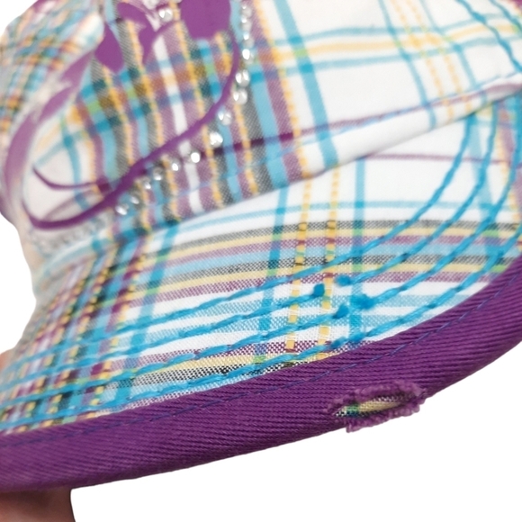 Disney Mickey Mouse Purple Plaid Rhinestone Embellished Baseball Hat Cap Women's - Picture 2 of 8